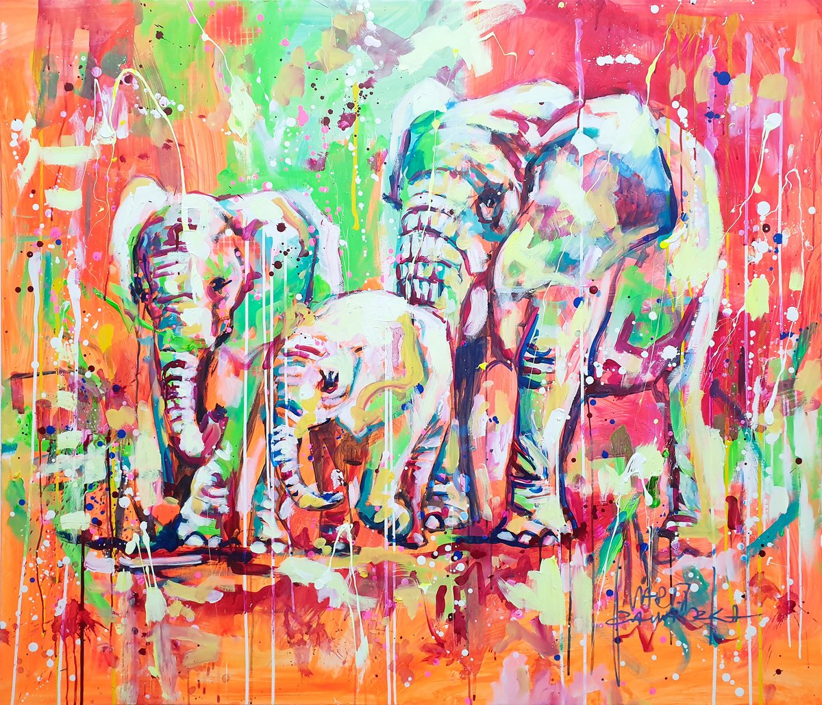 Impressionistic Animal Acrylic Painting By Marta Zawadzka, 55 X 47", Rhythm Of Love, Original Artwork