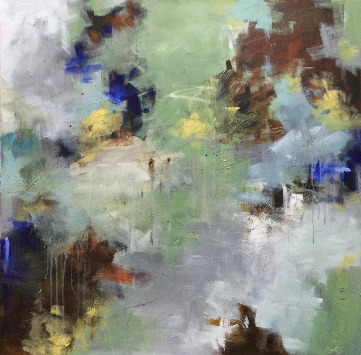 Expressive Abstract Acrylic Painting By Niyati Jiwani, 36 X 36", Echo, Original Artwork