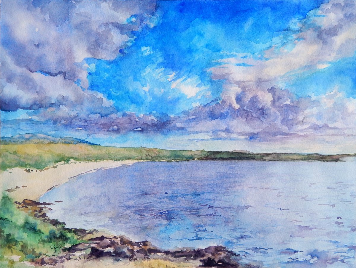 Impressionistic Landscape Watercolour By Richard Freer, 16 X 12", Port Arthur Beach, Original Artwork