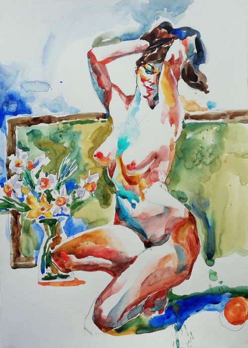 Nude with Daffodils by Jelena Djokic