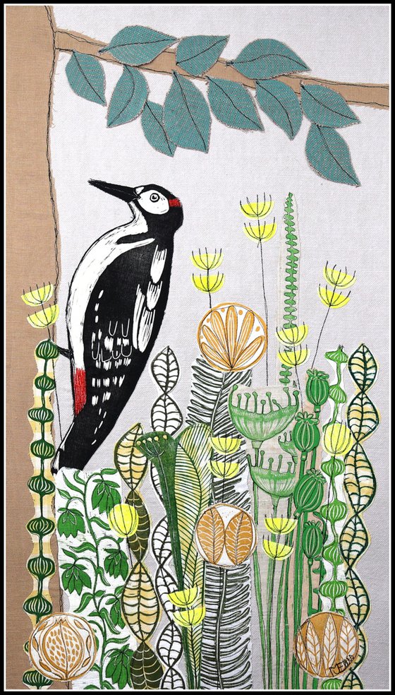 Woodpecker and Flowers