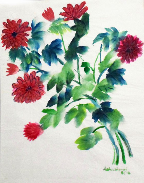 Red Chrysanthemums Chinese art