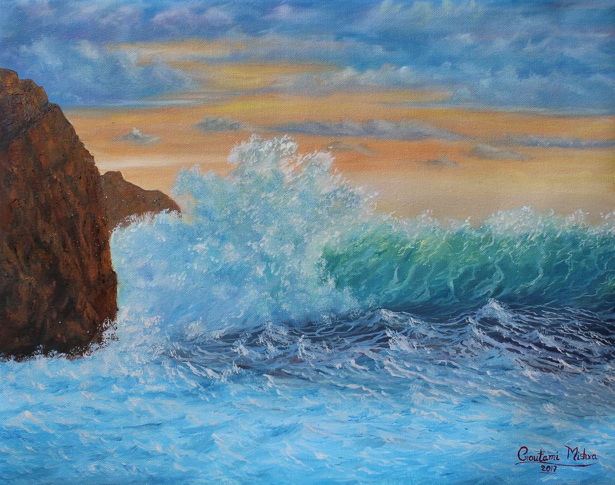 Crashing Sea waves at Sunset by Goutami Mishra