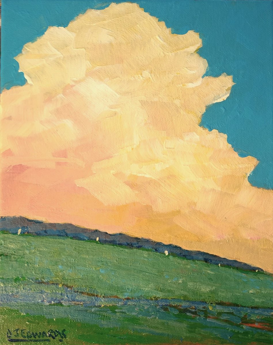 Impressionistic Landscape Acrylic Painting By David J Edwards, 8 X 10, Evening Clouds, Original Artwork
