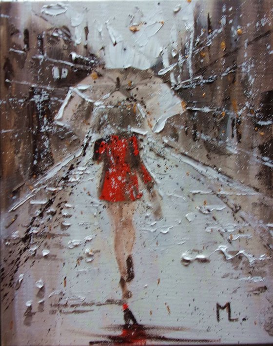 " AUTUMN WALK ... " original painting CITY palette knife