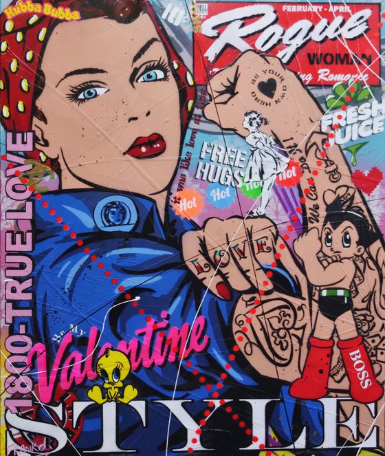 Rosie Valentine 120cm x 100cm Rosie The Riveter Textured Urban Pop Art