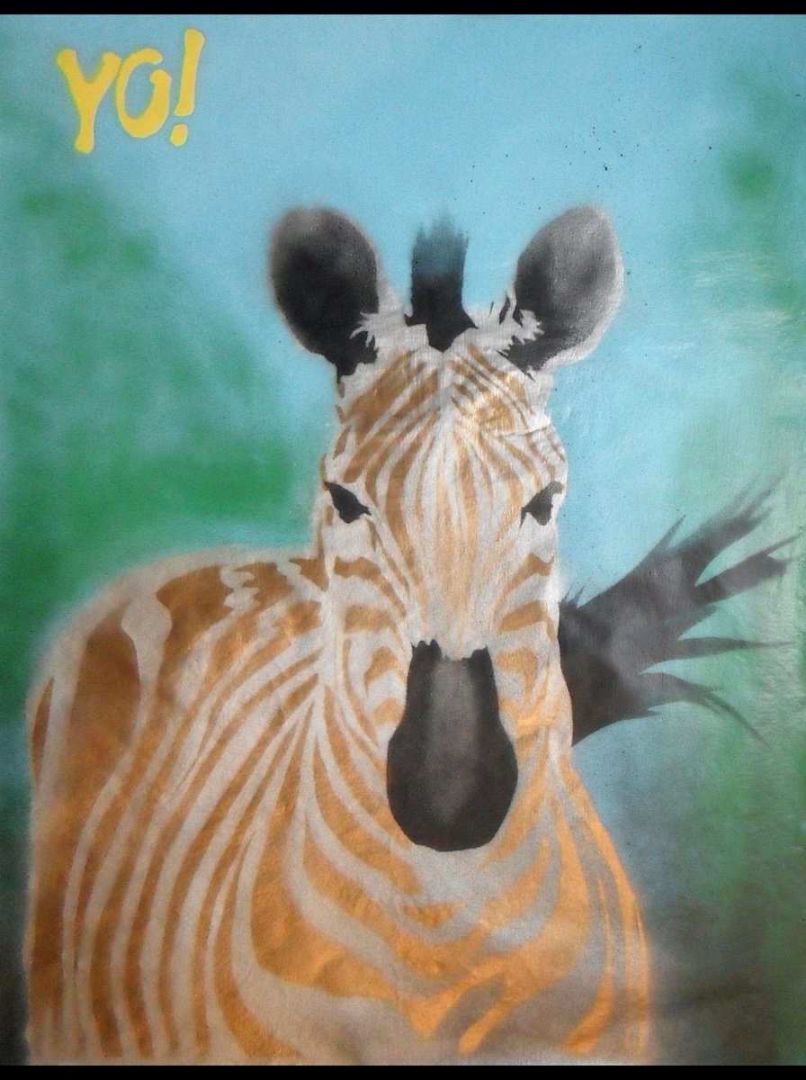 Urban And Pop Animal Painting By Juan Sly, 22 X 29", The Zebling (Dt), Original Artwork