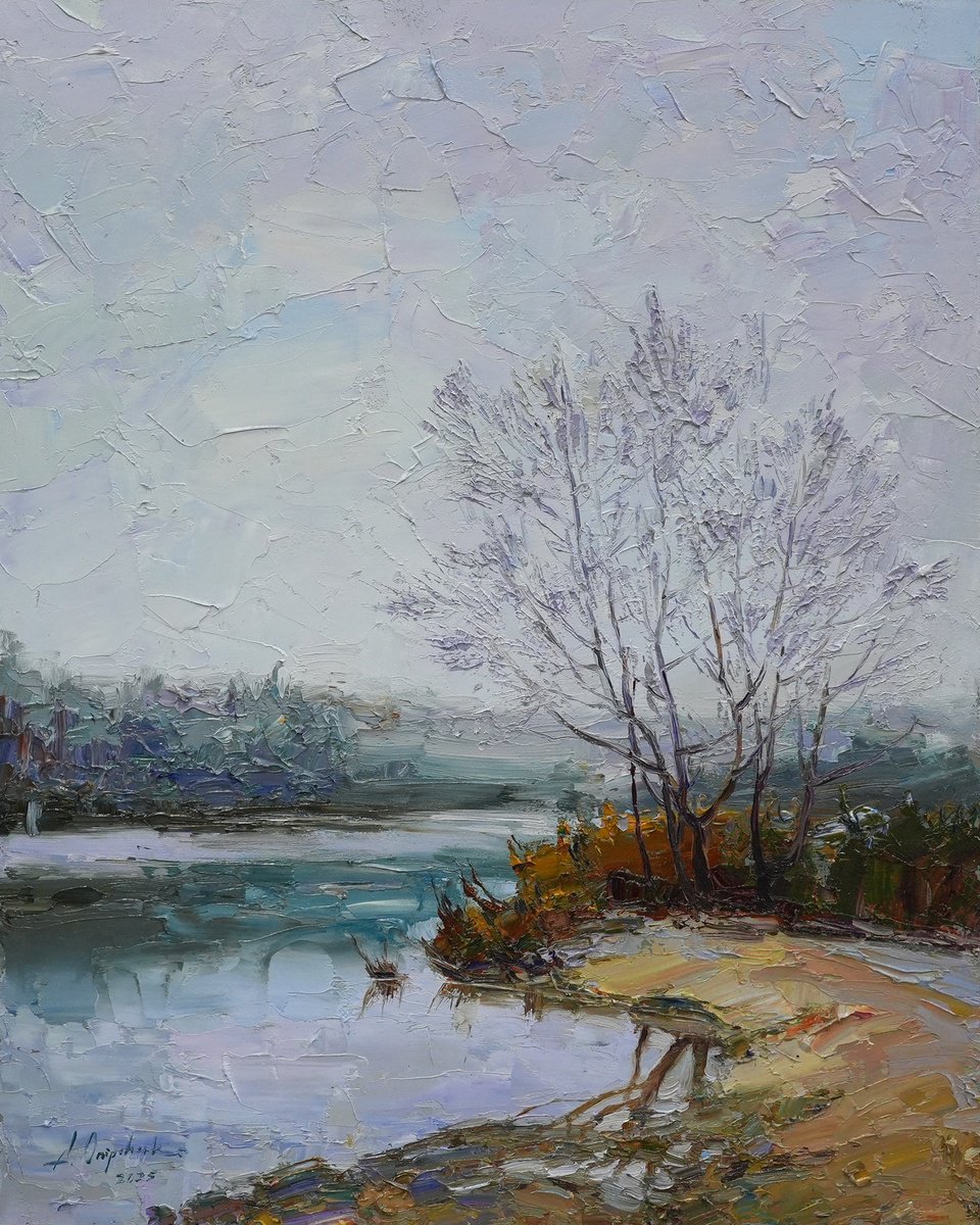 Impressionistic Landscape Oil Painting By Alisa Onipchenko-Cherniakovska, 16 X 20, Foggy Day, Original Artwork