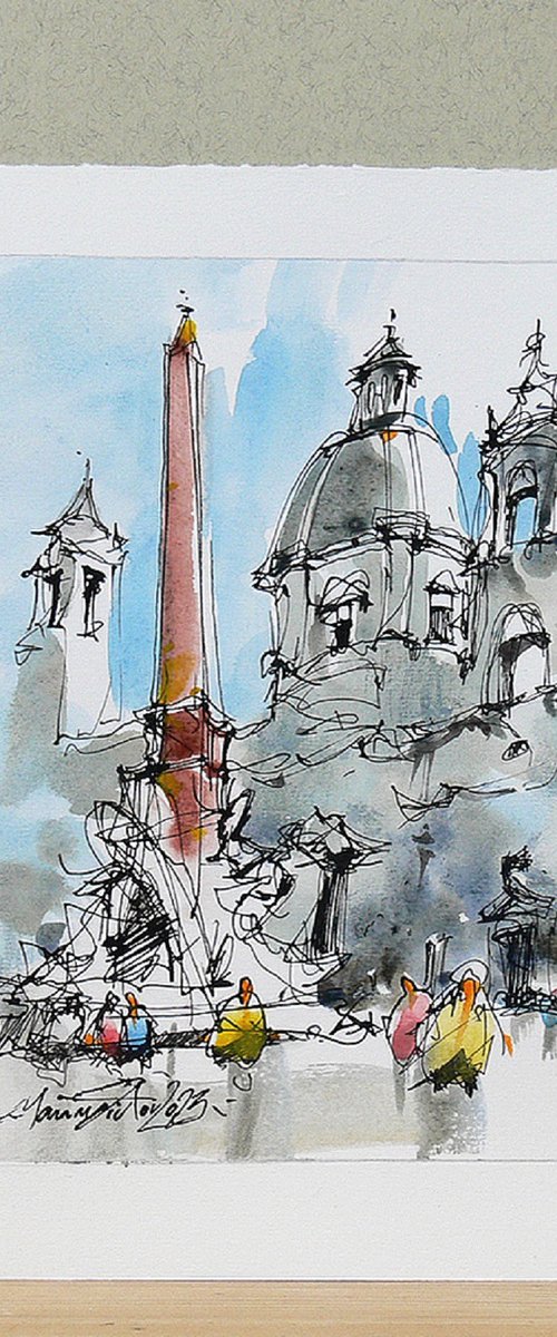 Rome, Piazza Navona Aquarelle. by Marin Victor