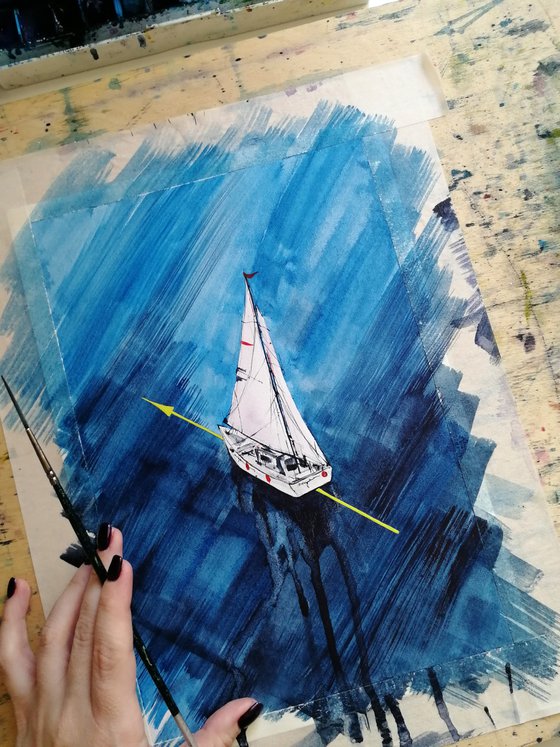 Sailboat painting. Seascape