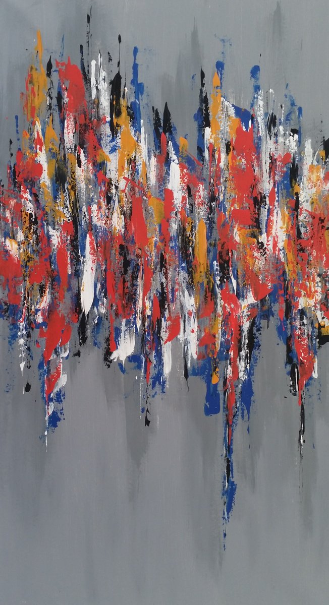 Abstract Acrylic Painting By Max Yaskin, 35 X 63", Gravitation 3 By M.y., Original Artwork