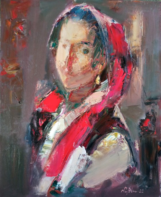 Lady portrait  (45x55cm, oil/canvas, abstract portrait)