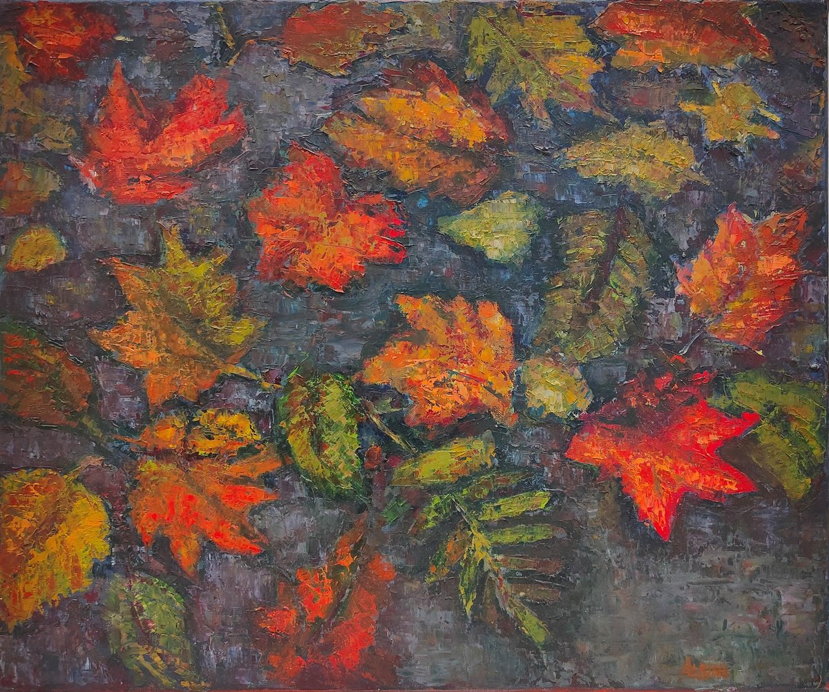 Impressionistic Botanical Oil Painting By Albina Urbanek, 22 X 18, Autumn, Original Artwork