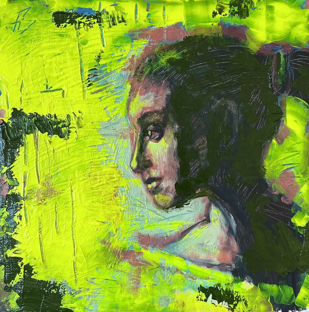 Urban And Pop Portrait Acrylic Painting By Nikola Gulev, 20 X 20", "Emotion", Original Artwork