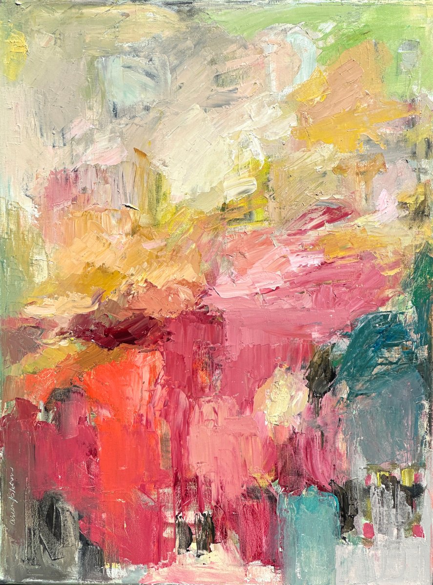 Organic Abstract Oil Painting By Arun Prem, 18 X 24, Wings Of Dawn, Original Artwork