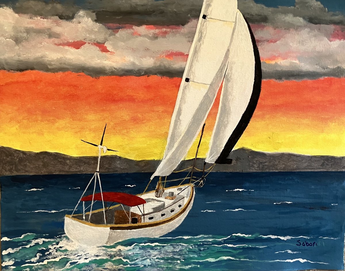 Landscape Acrylic Painting By Andrew Sabori, 20 X 16, Sunset, Original Artwork