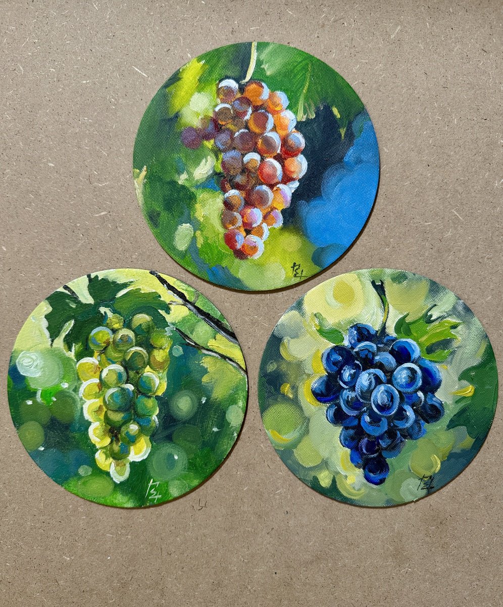 Photorealistic Oil Painting , Grape Triptych By Olena Hromova, 6 X 6, Artwork For Sale On Artfinder