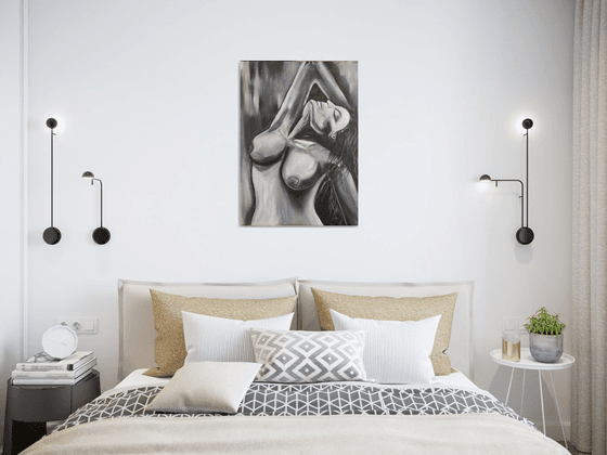 Desire, nude erotic black and white girl oil painting, art for home, Gift