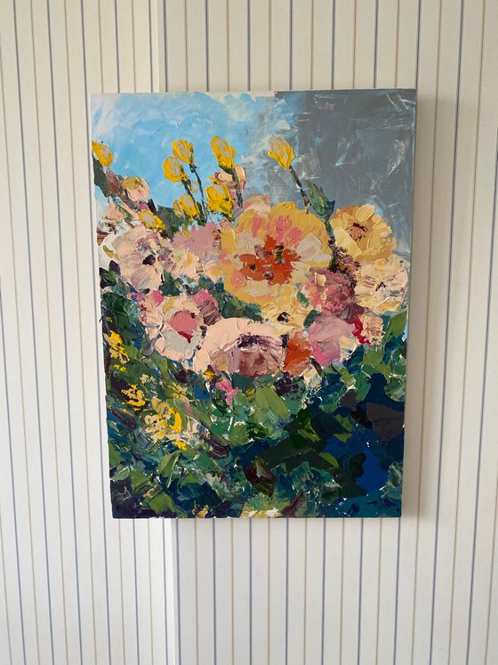 SPRING MEADOW - original floral painting on canvas, wall decor, impasto painting, gift idea