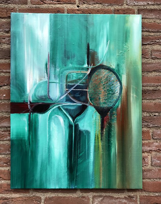 "Turquoise " ,  Abstract , Acrylic Painting - 24x32 inches