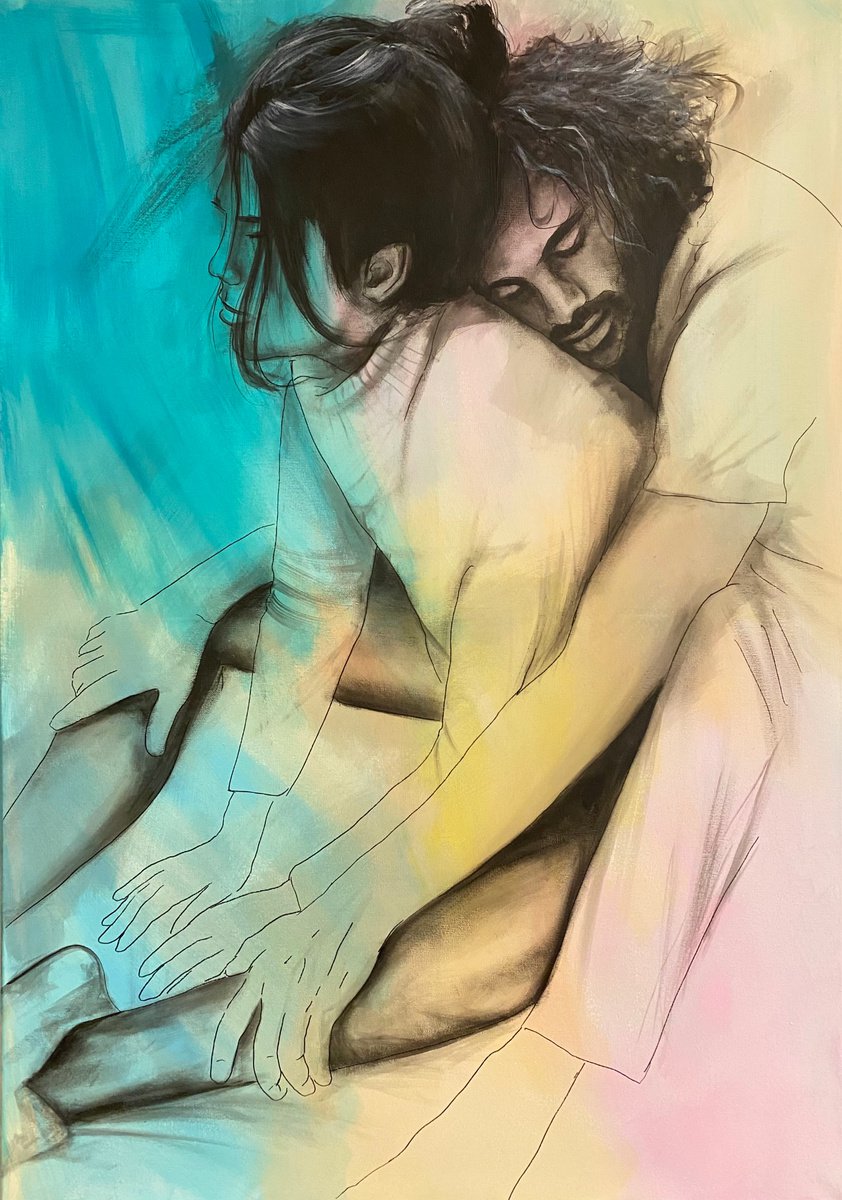 Abstract Portrait Acrylic Painting By Eka Peradze, 28 X 39, Action.3D Couple. Eka Peradze Art., Original Artwork