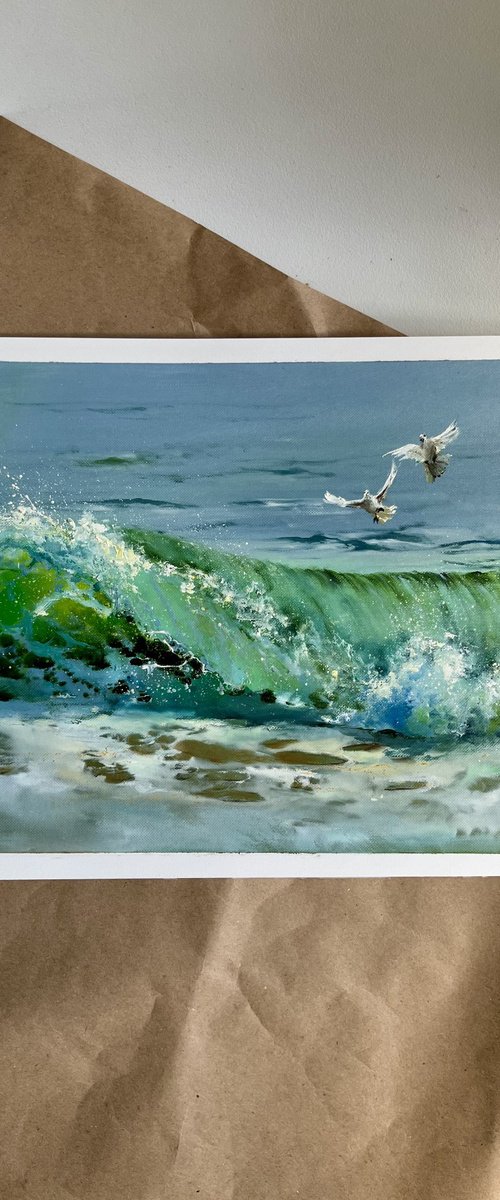 Sea and Seagulls Oil Painting Original by Myroslava Denysyuk