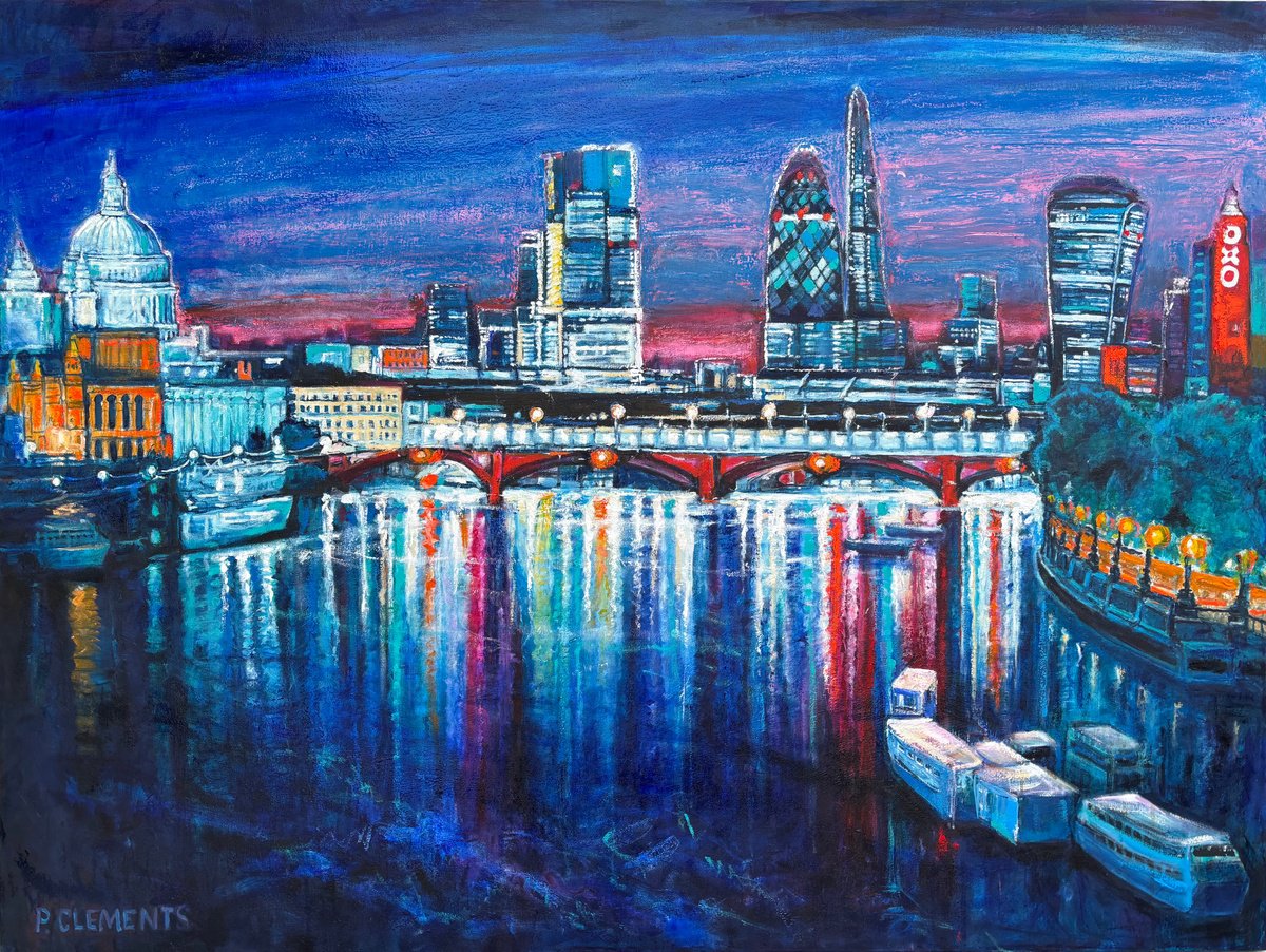 London Cityscape St Pauls To Oxo Tower By Patricia Clements, 48 X 36, Artwork For Sale On Artfinder