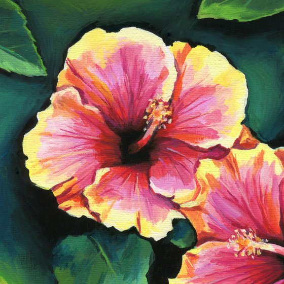 Pink hibiscus painting, Tropical flower painting, Hawaiian flower art ...