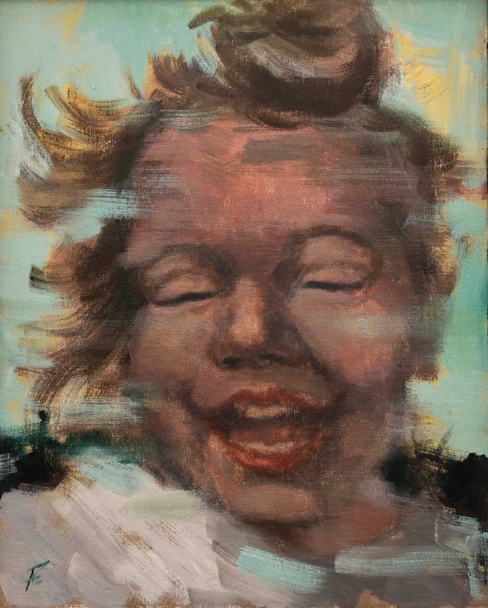 Impressionistic Portrait Acrylic Painting By Nikola Gulev, 17 X 21", "Scent Of Joy", Original Artwork