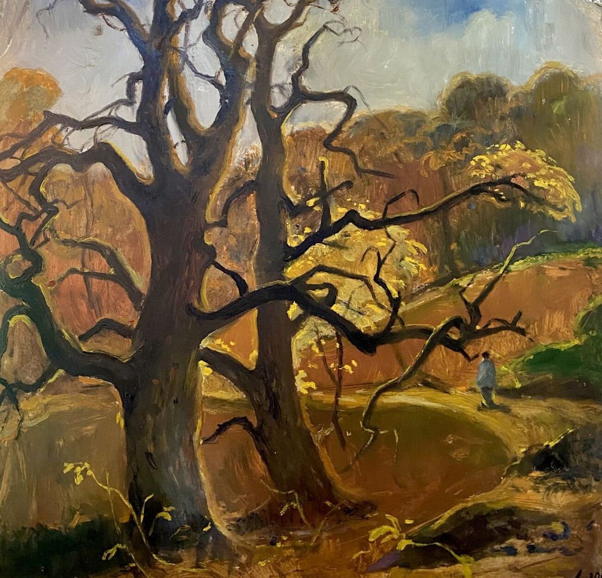 Impressionistic Landscape Oil Painting By Oleg And Alexander Litvinov, 20 X 22", Last Leaves, Original Artwork