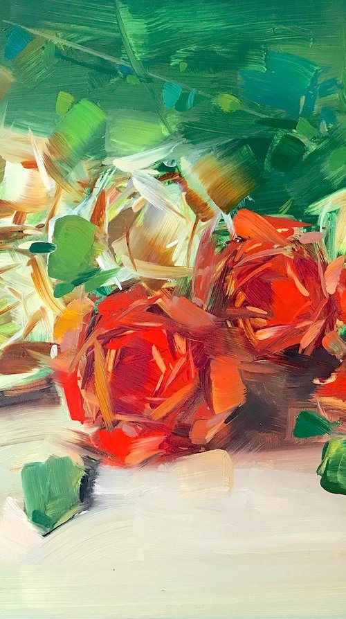 Roses, Oil painting, One of a kind, Signed, Handmade artwork by Vahe Yeremyan
