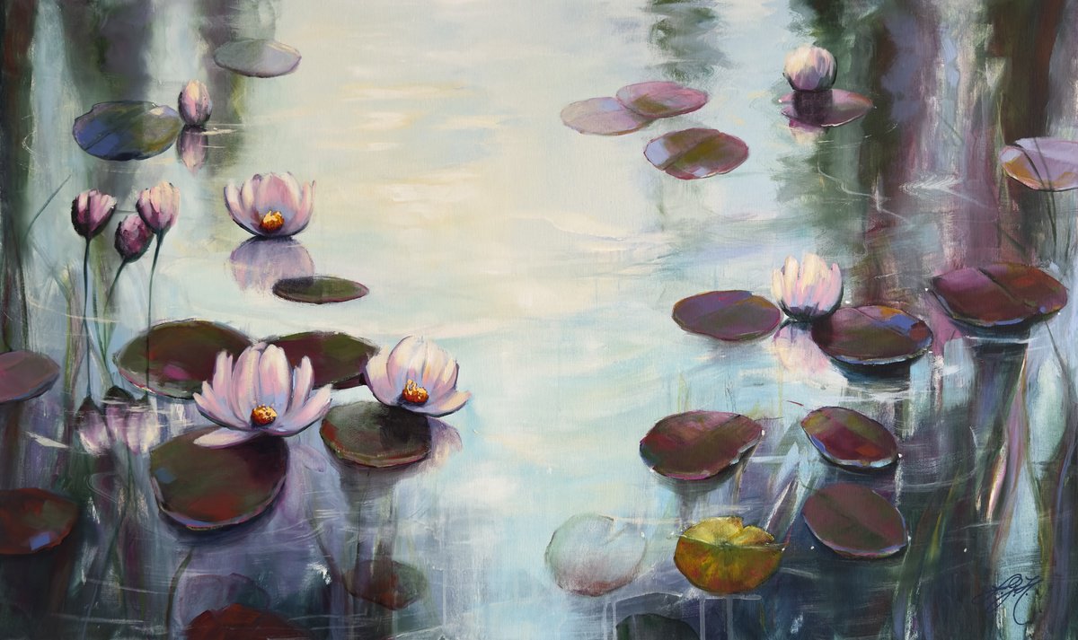 Impressionistic Botanical Acrylic Painting By Sandra Gebhardt-Hoepfner, 39 X 24", Serenity 10, Original Artwork