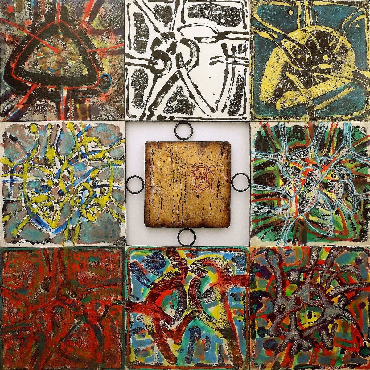 Abstract Acrylic Painting By Stanislav Bojankov, 47 X 47", A Small Heart Iconostasis-Vi, Original Artwork