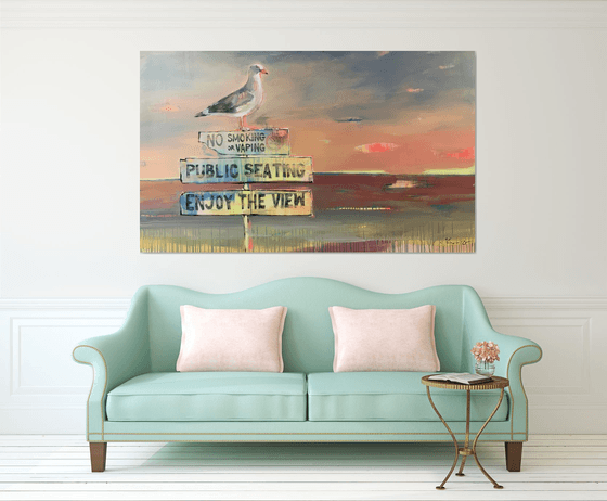 XXL Super Big Painting - "ENJOY THE VIEW" - Pop Art - Seascape - California - Bird - Seagull