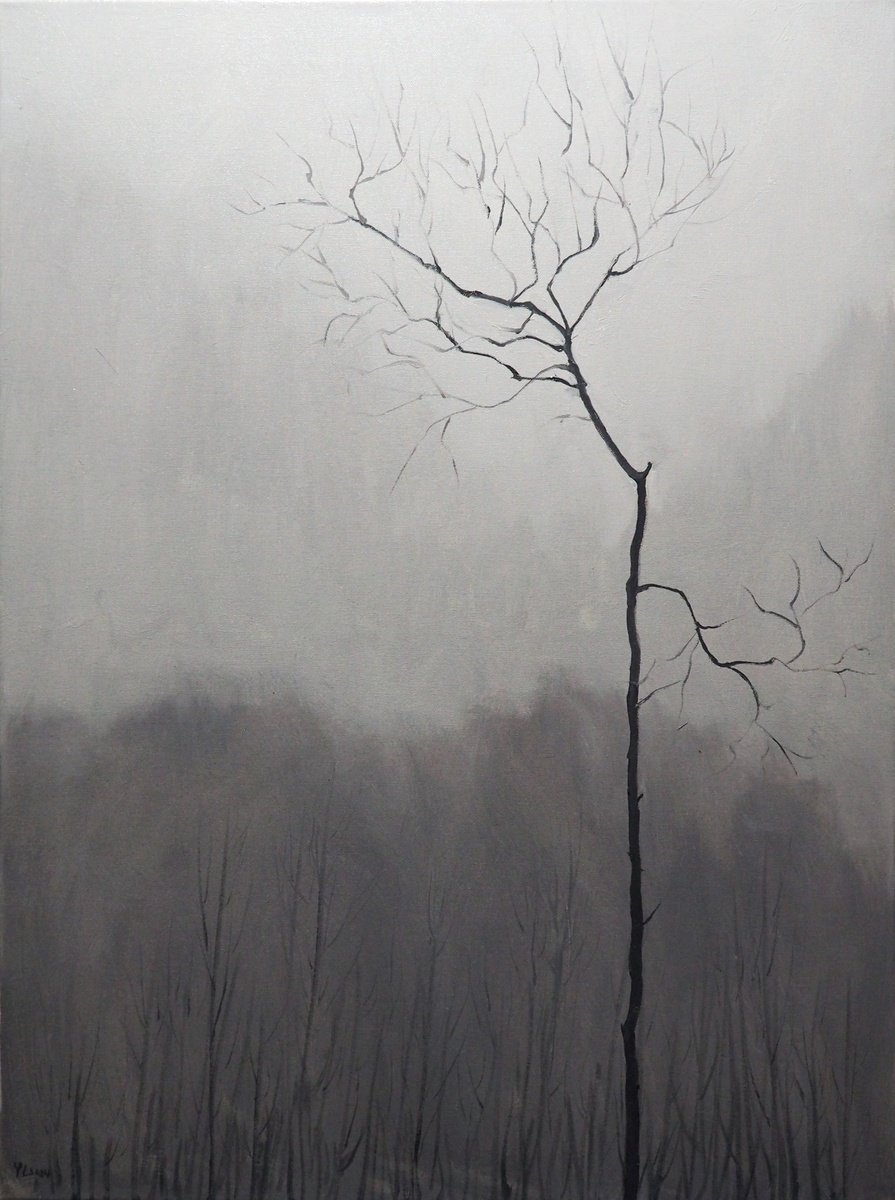 Impressionistic Landscape Oil Painting By Yuanyuan Liu, 24 X 31", A Single Tree, Original Artwork