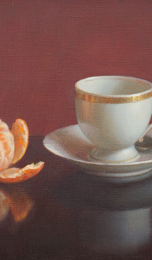 Cup of coffee and tangerine by Irina Trushkova