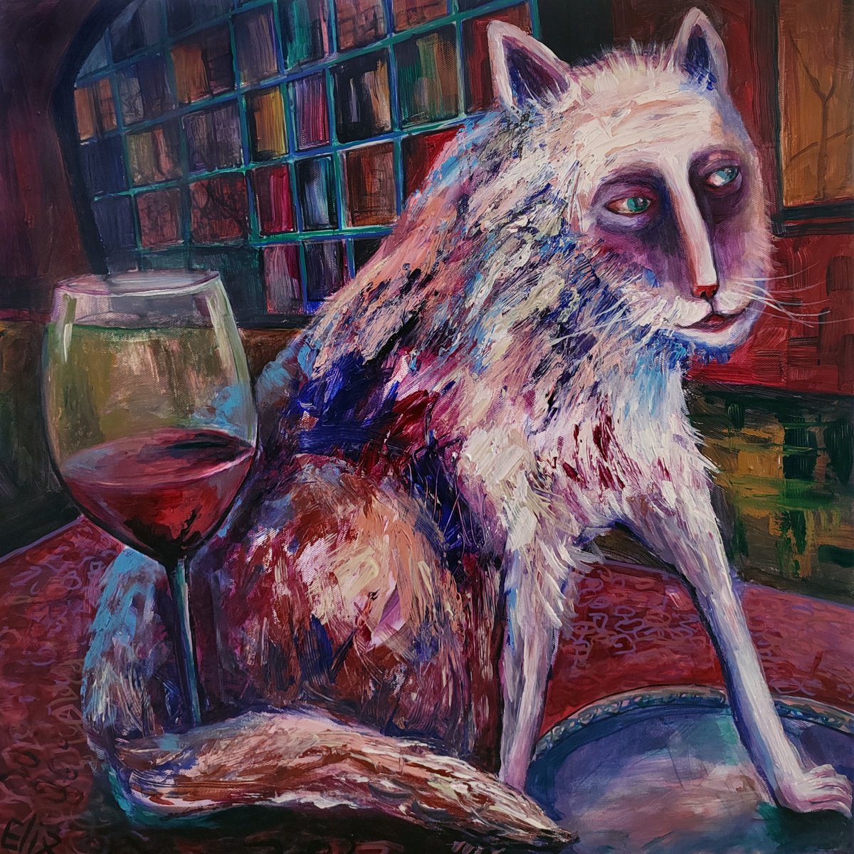 Expressive Animal Painting By Elisheva Nesis, 20 X 20, Come To Me!, Original Artwork