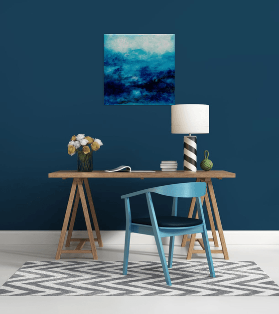 Blue abstract water landscape n°2 - Wall art Abstraction Home decor Oil painting