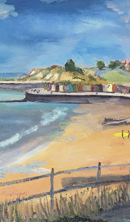 Surfing at Westgate on Sea, an original oil painting. by Julian Lovegrove Art