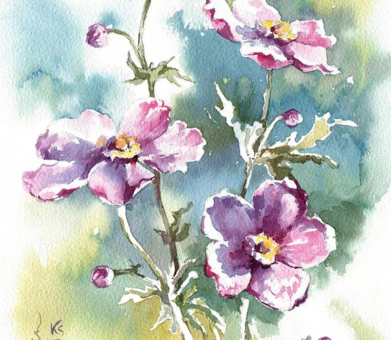 "Anemone flowers" original botanical watercolor
