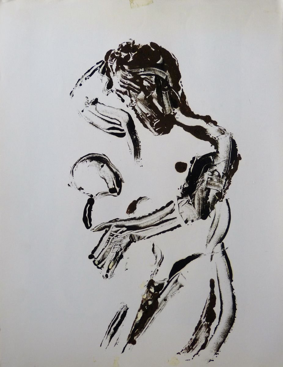 Graphic Portrait Limited Edition Print By Frederic Belaubre, 20 X 26, Maternity, Monoprint, Original Artwork