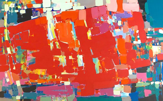 Abstract in Red, Original oil Painting, Extra Large, Handmade artwork, One of a Kind