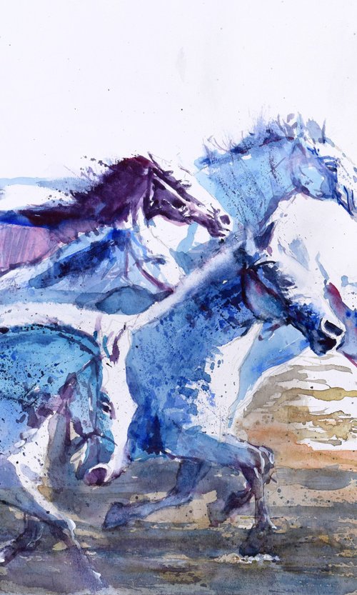Running horses by Goran Žigolić Watercolors