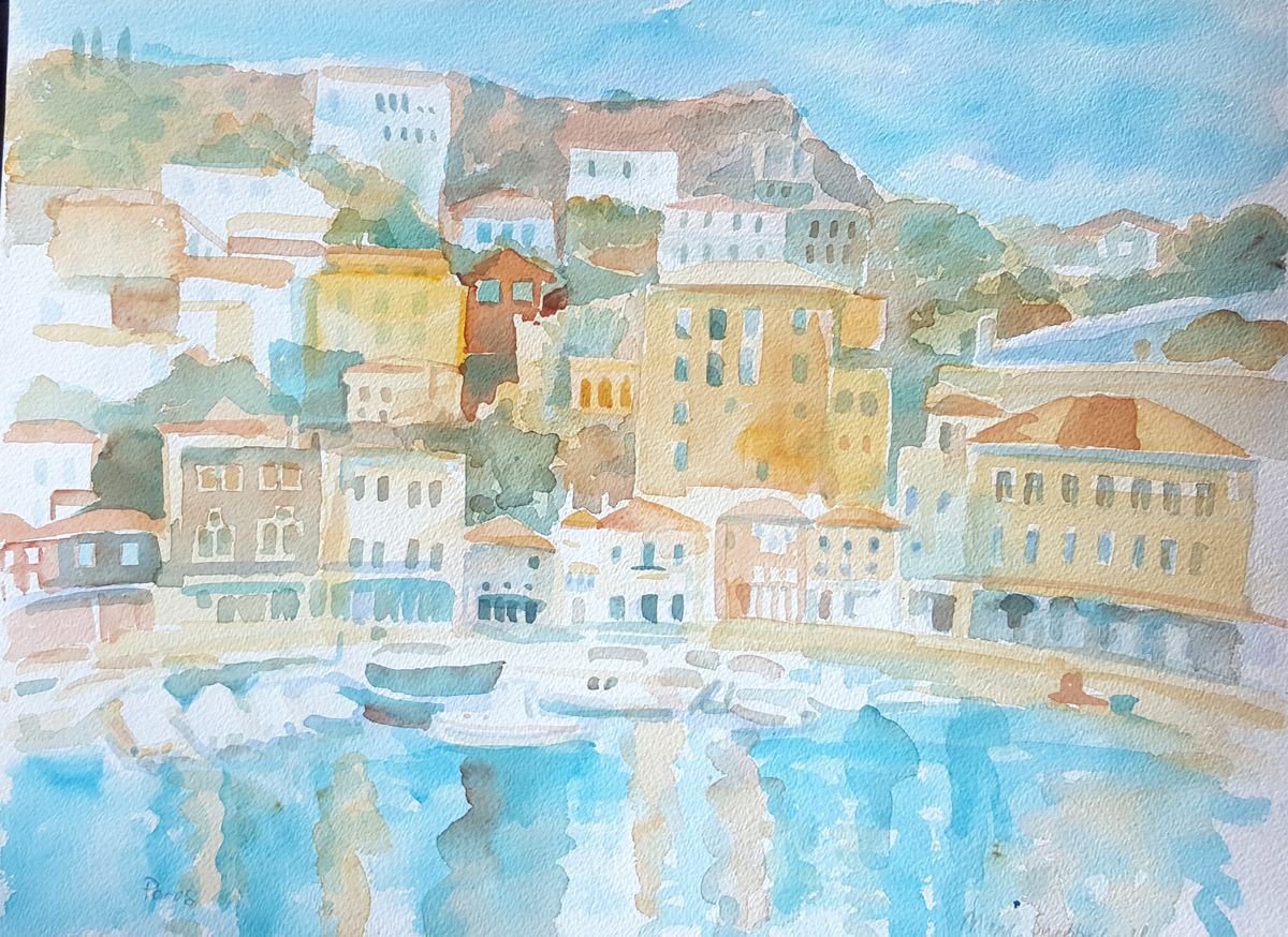 Sailing by Poros by Mary Stubberfield