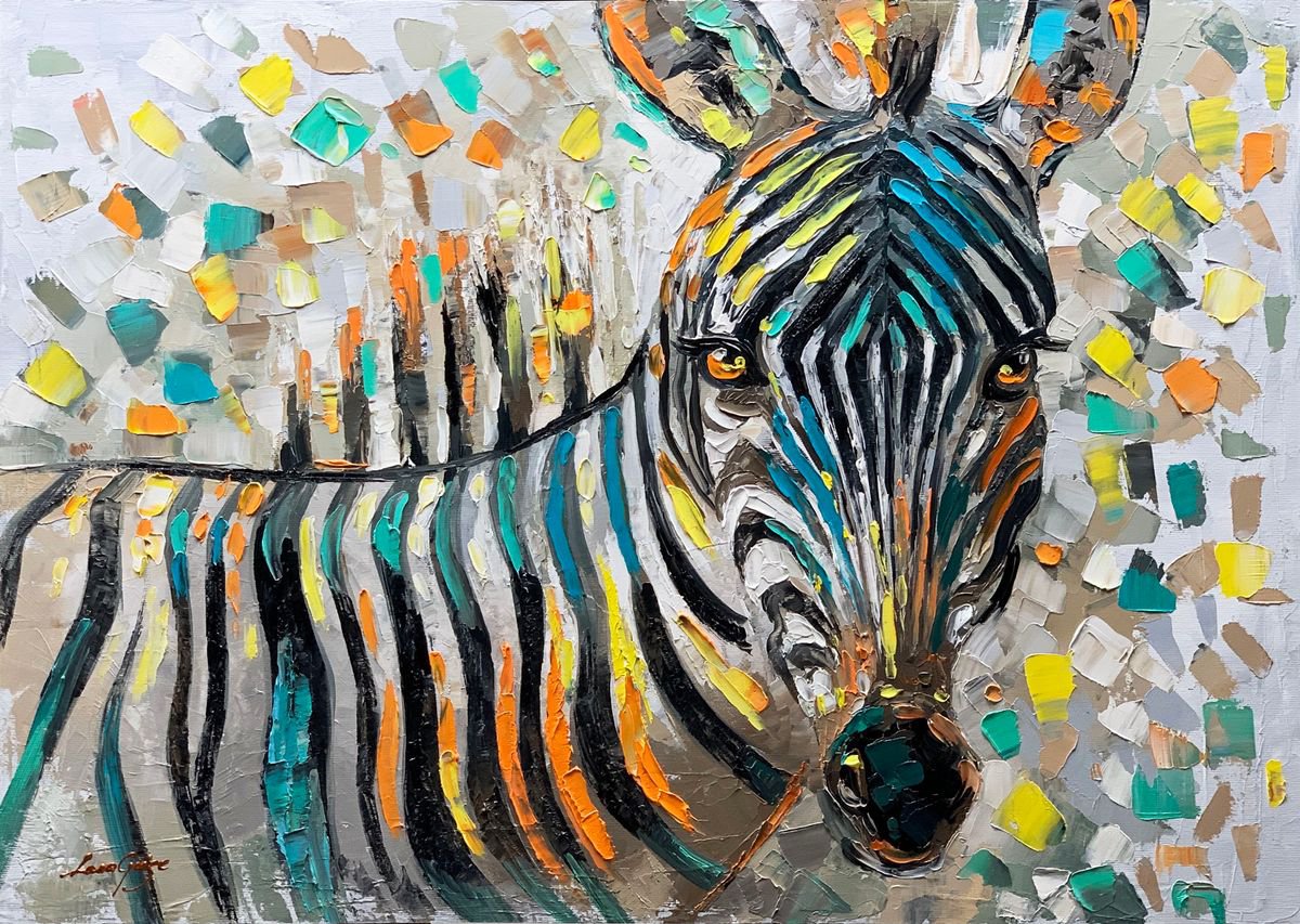 Zebra Painting, Animal Abstract Art, ORIGINAL Contemporary Painting 70 x 50 cm by Lana Guise