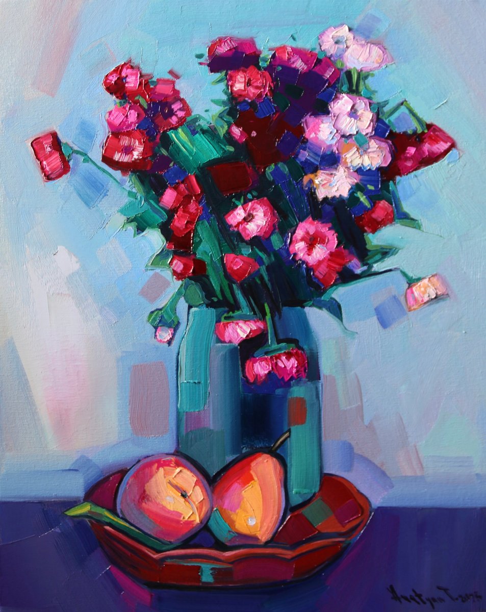 Impressionistic Botanical Oil Painting By Tigran Avetyan, 16 X 20", Flowers, Original Artwork