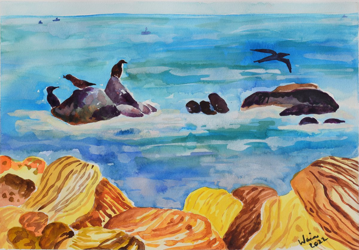 Grebes on the Mediterranean by Kirsty Wain