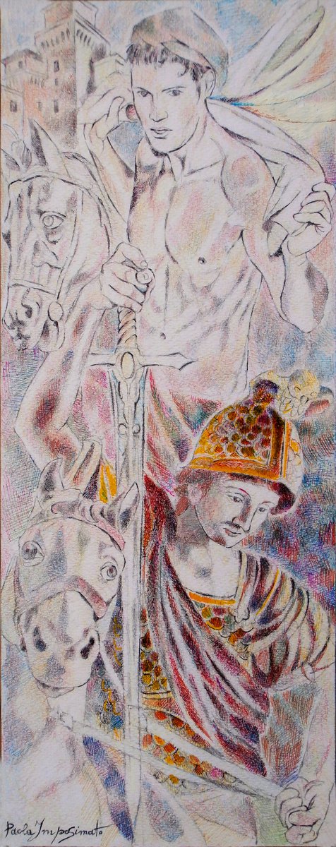 Expressive Pastel Drawing , The Magic Sword By Paola Imposimato, 7 X 16, Artwork For Sale On Artfinder