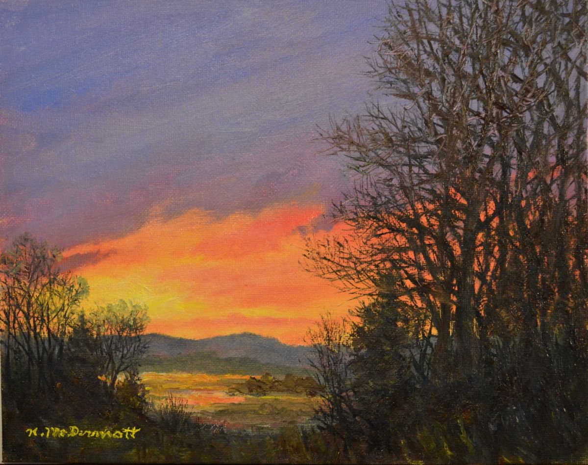 Red Sky at Night - oil 8X10 canvas by Kathleen McDermott