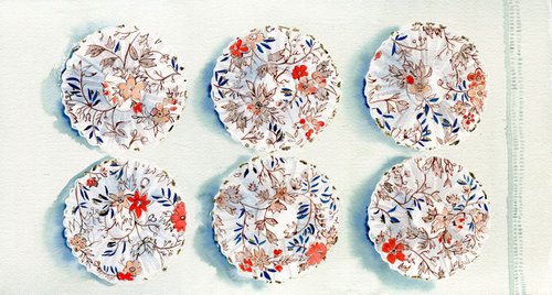 Original Watercolour Painting of Rye Saucers by Hannah Clark
